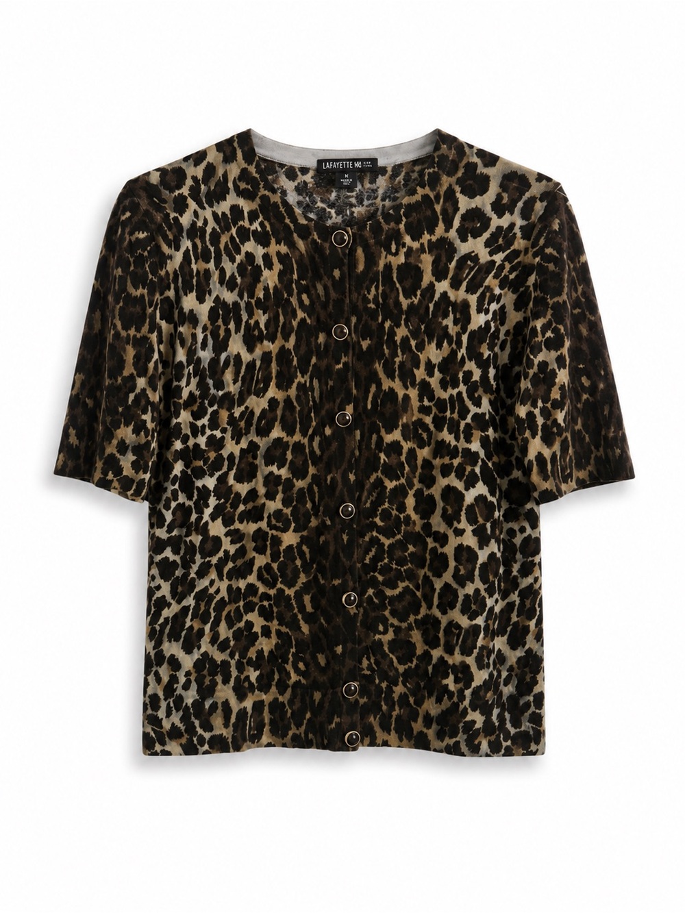 Lafayette 148 New York Leopard Print Button Front Knit Cardigan Top SZ L - Picture 2 of 4